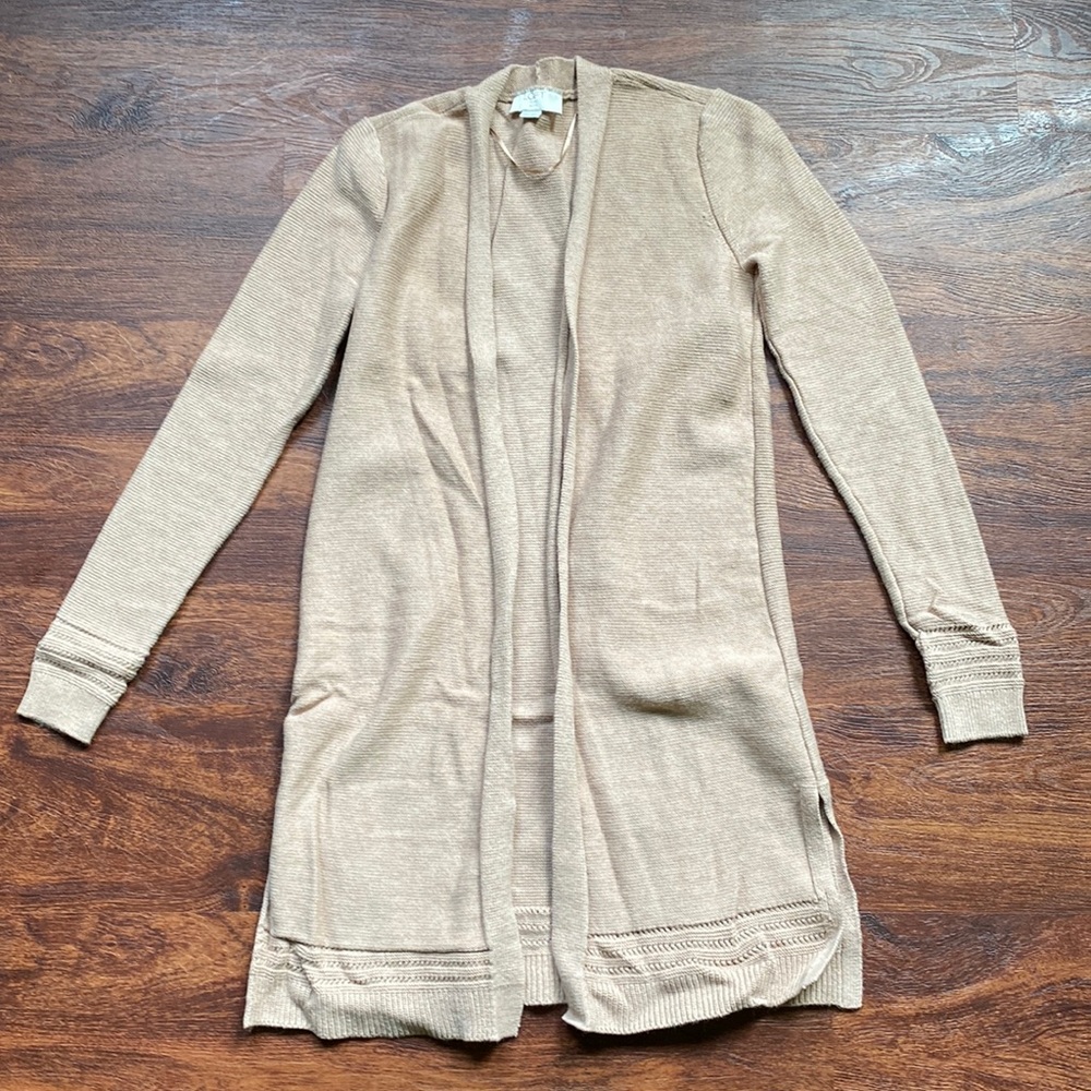 LOFT Beige Open Front Long Cardigan